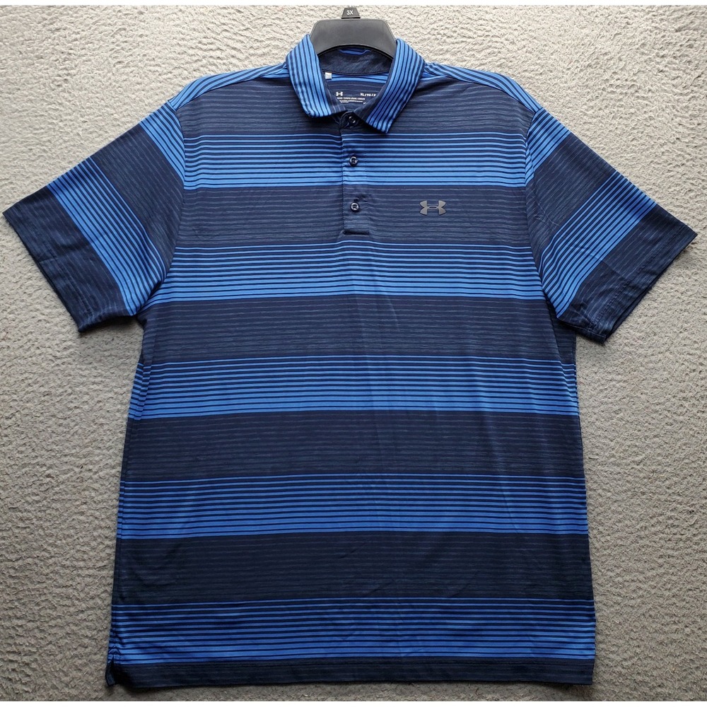 Under Armour Golf Polo Shirt Mens XL Multi Striped HeatGear Performance Popover